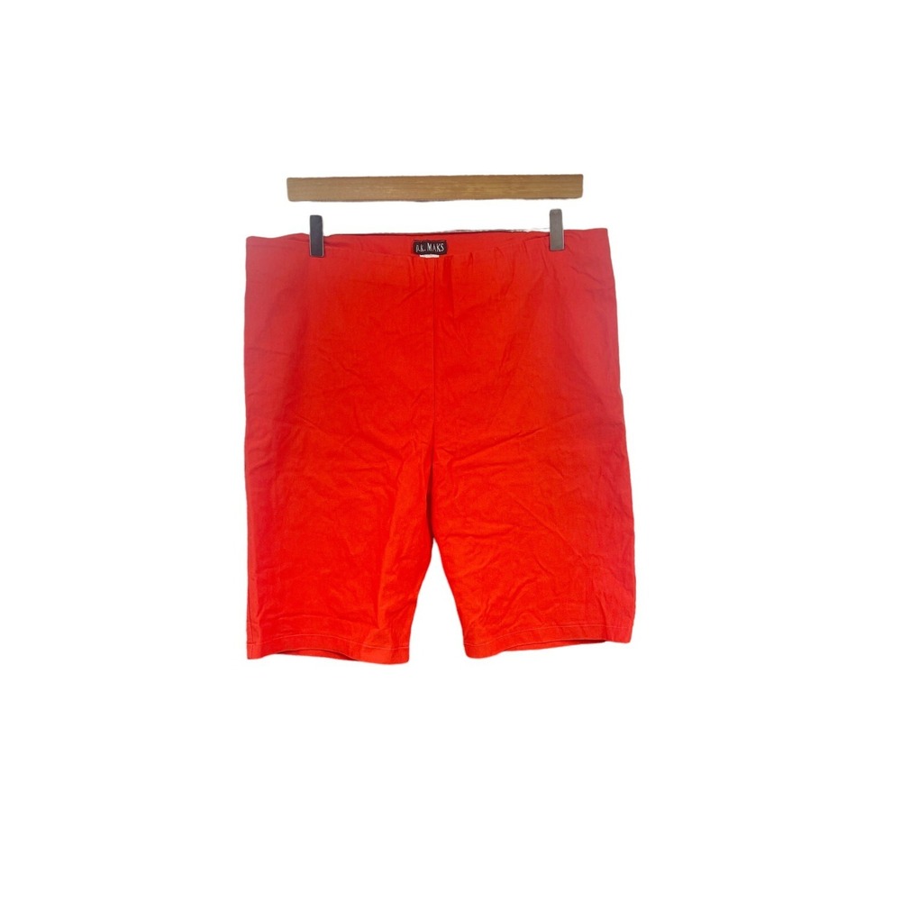 P.K Maks Womens Chino Short High Rise Pull On Casual Solid Red Orange Size Large